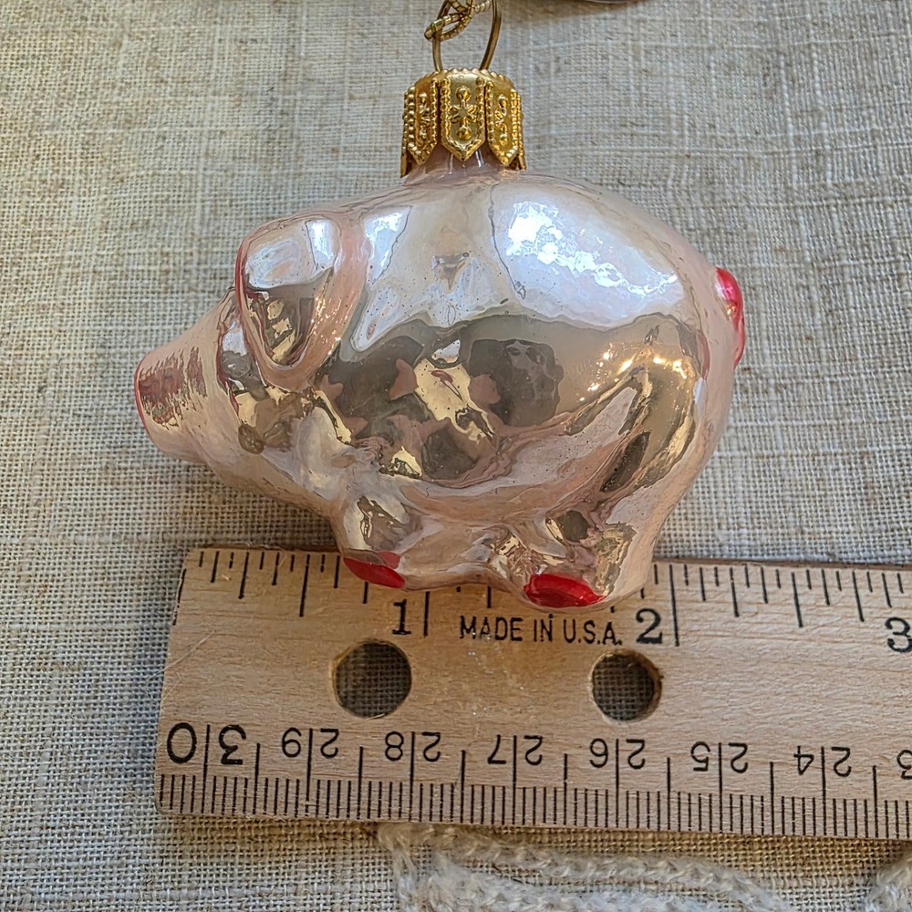 Lauschaer Glaskugelhaus Glass Pig Ornament Handmade Germany Christmas Good Luck - Picture 6 of 8